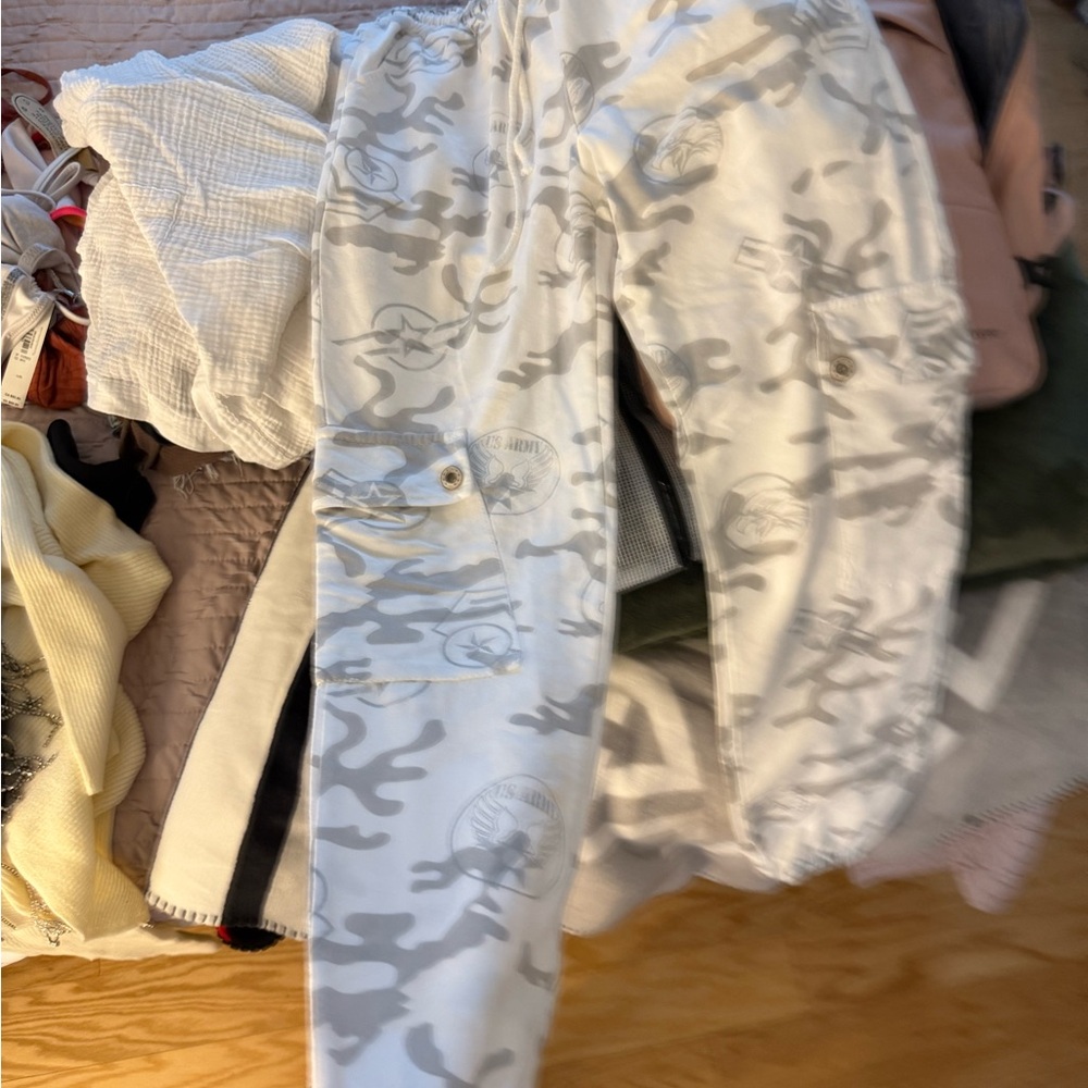 White and Gray Camouflage Pants